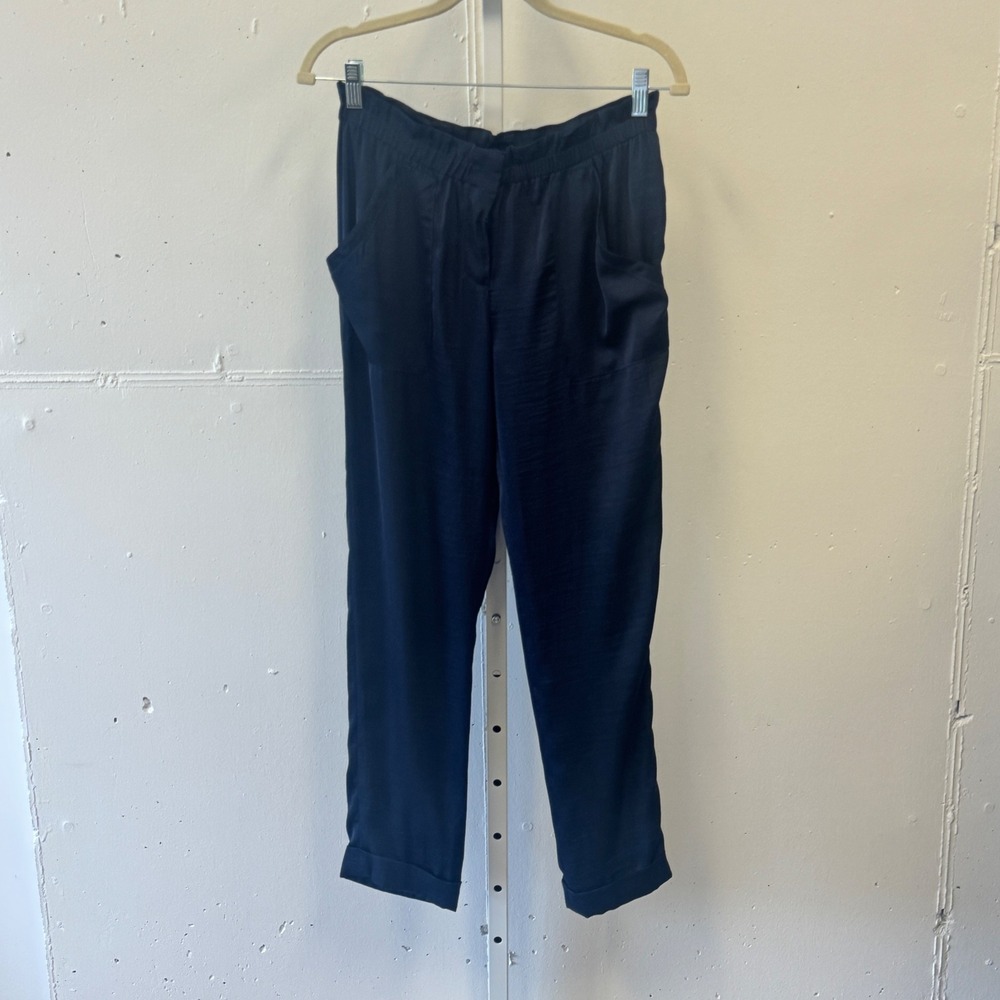 BCBGMAXAZRIA Navy Satin Jogger Pants Cuffed Tapered XS JUF2D730 Sporty‎ Casual